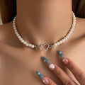 Trendy Love Heart Pearl Necklace Female