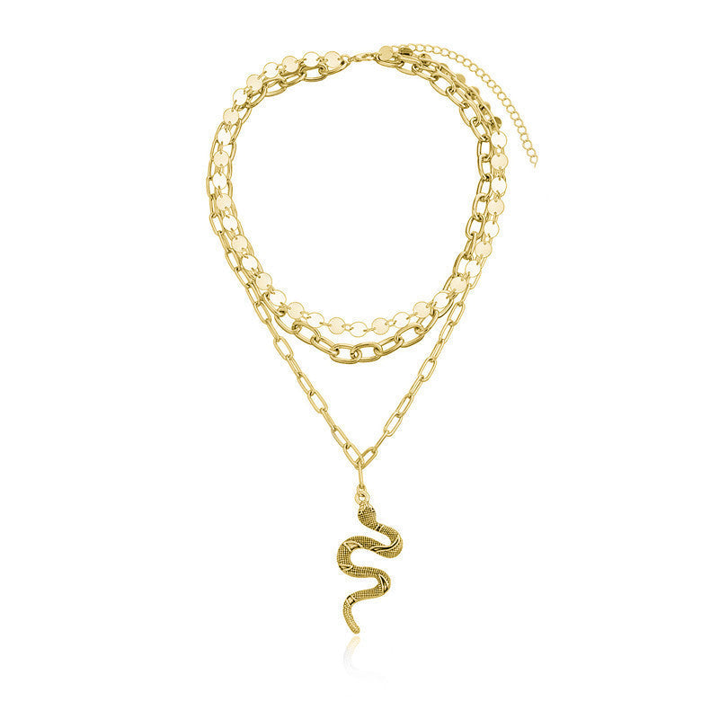 Vintage Bohemian Multi Layer Chunky Chain Choker Necklace Snake Pendant Necklaces