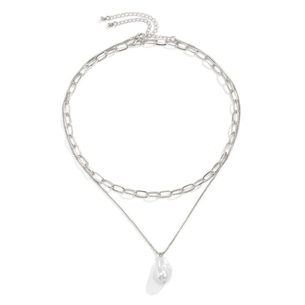 New Design Double Layer Chain Charm Pendant Pearl Necklace