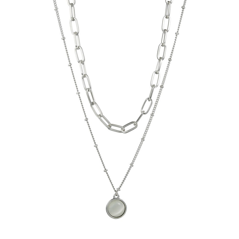 Multi-Layer Chain Opal Pendant Necklace