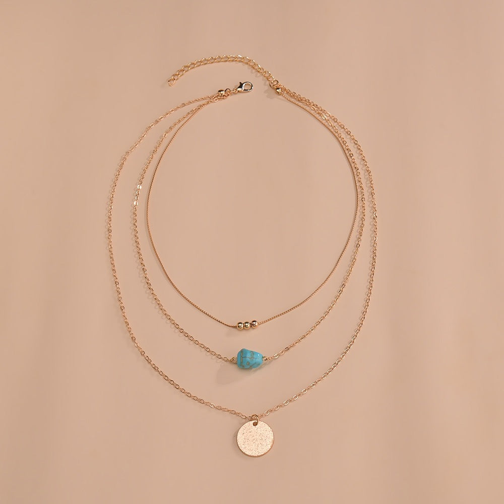 Double-Layer Necklace Water Drop Turquoise Pendant