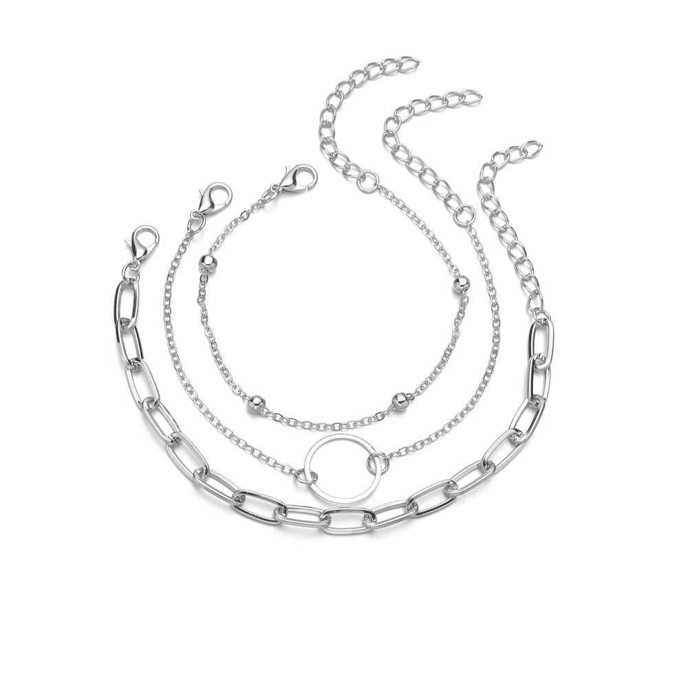 Punk Cuban Chain Charm Layered Bracelet Set