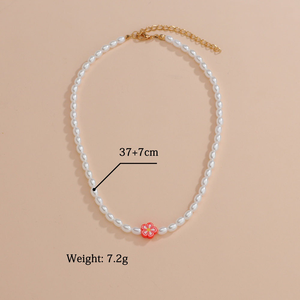 Polymer Clay Colorful Flower Pearl Necklace