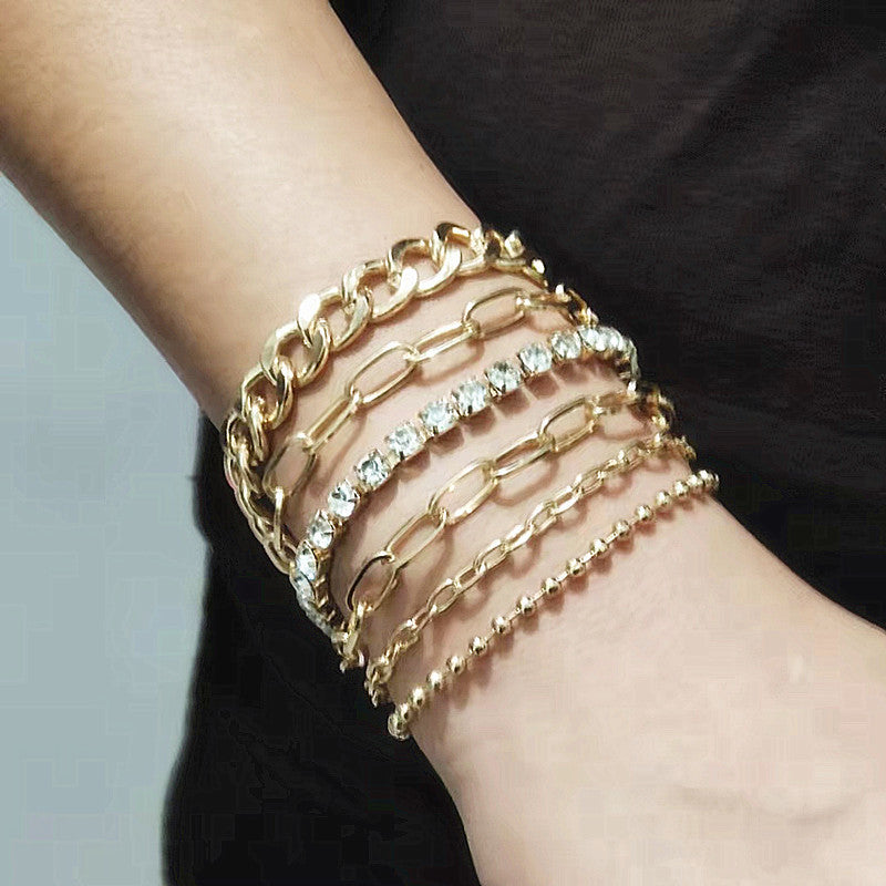 Multi-Layer Strips Rhinestone Chain Bracelet Sets