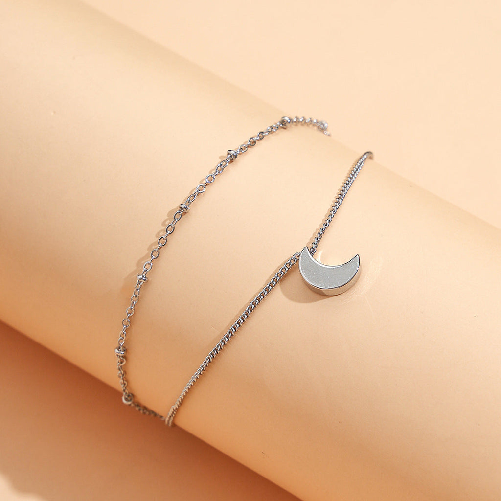 Double Layer moon Charm Chain Ankle Bracelet
