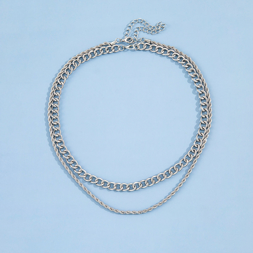 Men Hip Hop Jewelry Multi Double 2 Layers Chain Necklace
