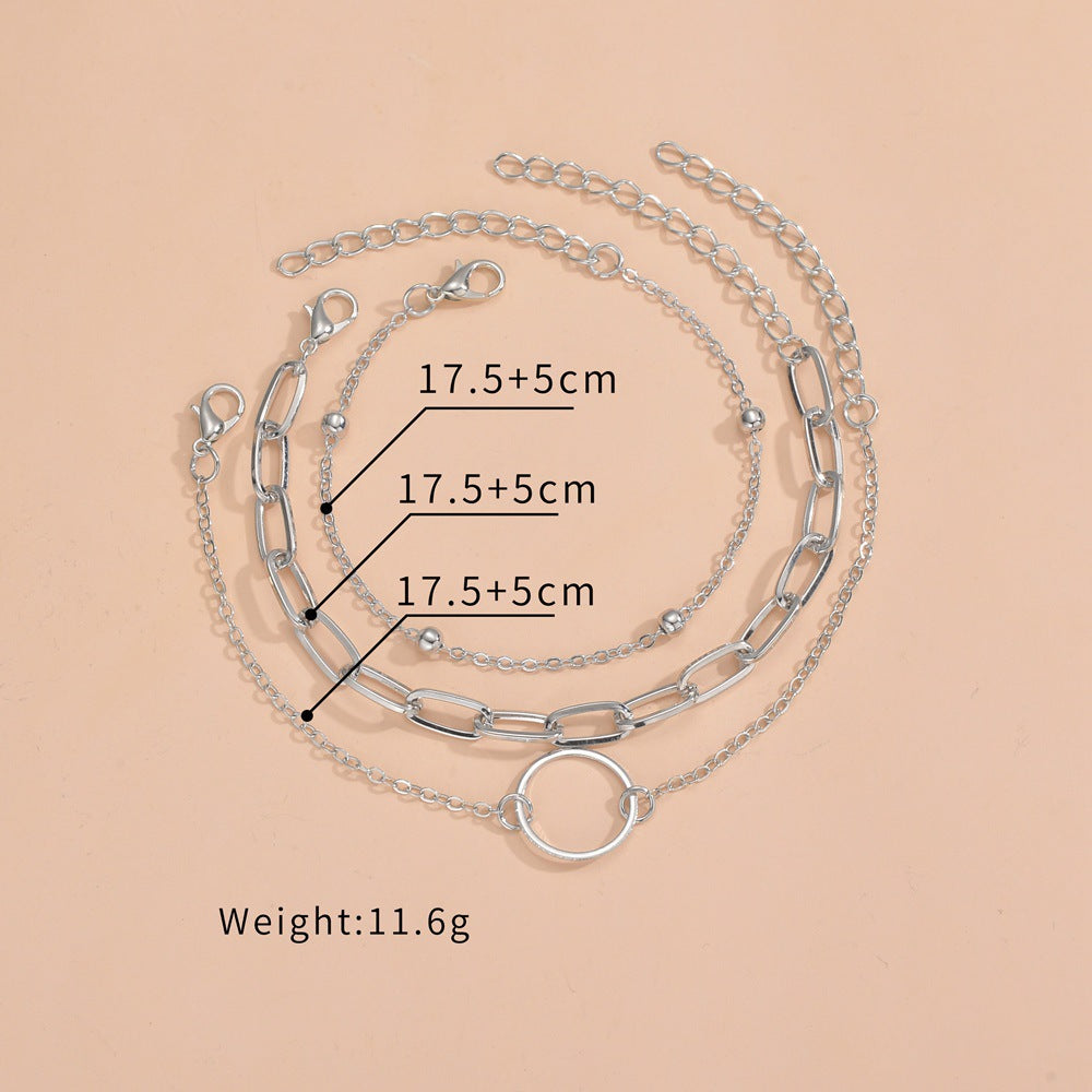 Punk Cuban Chain Charm Layered Bracelet Set
