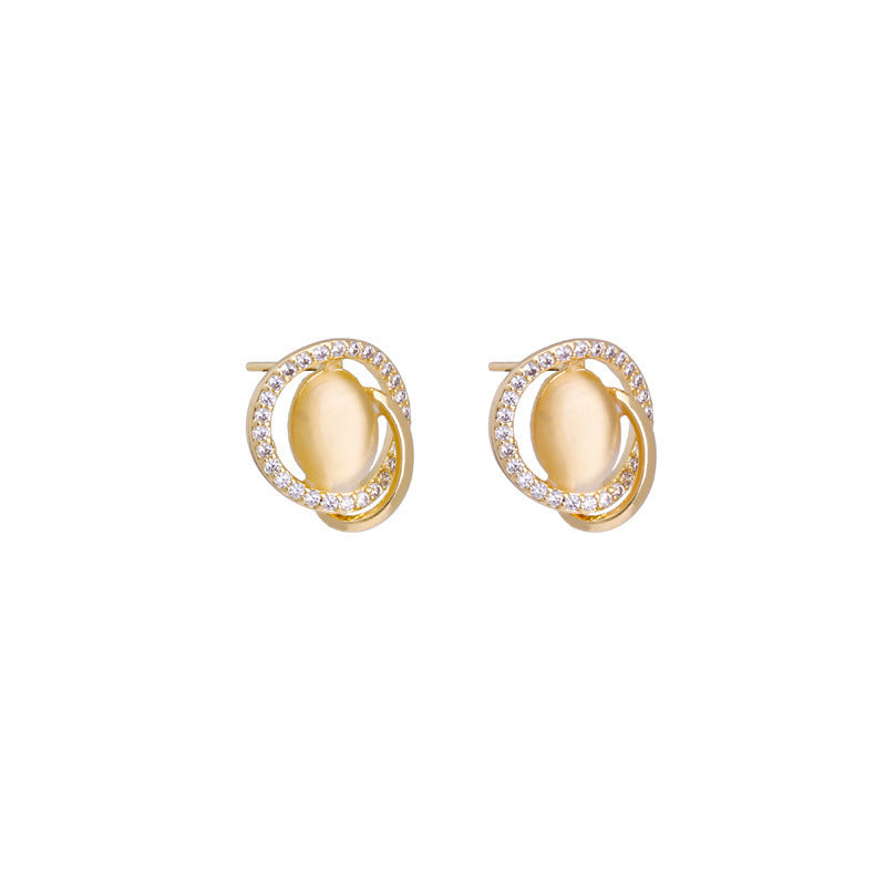 Crystal Round Opal Stud Earrings