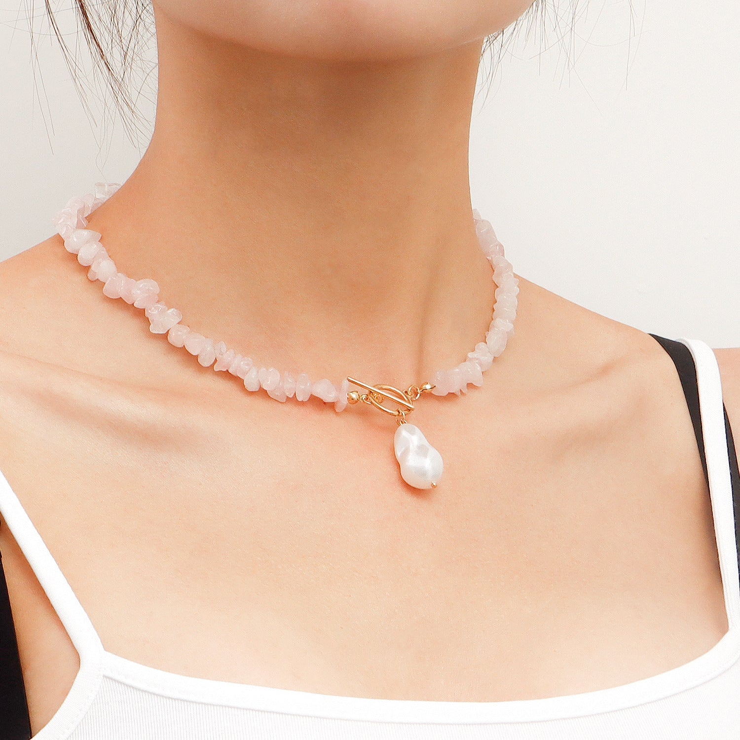 Natural Gravel Gemstone OT Buckle Necklace