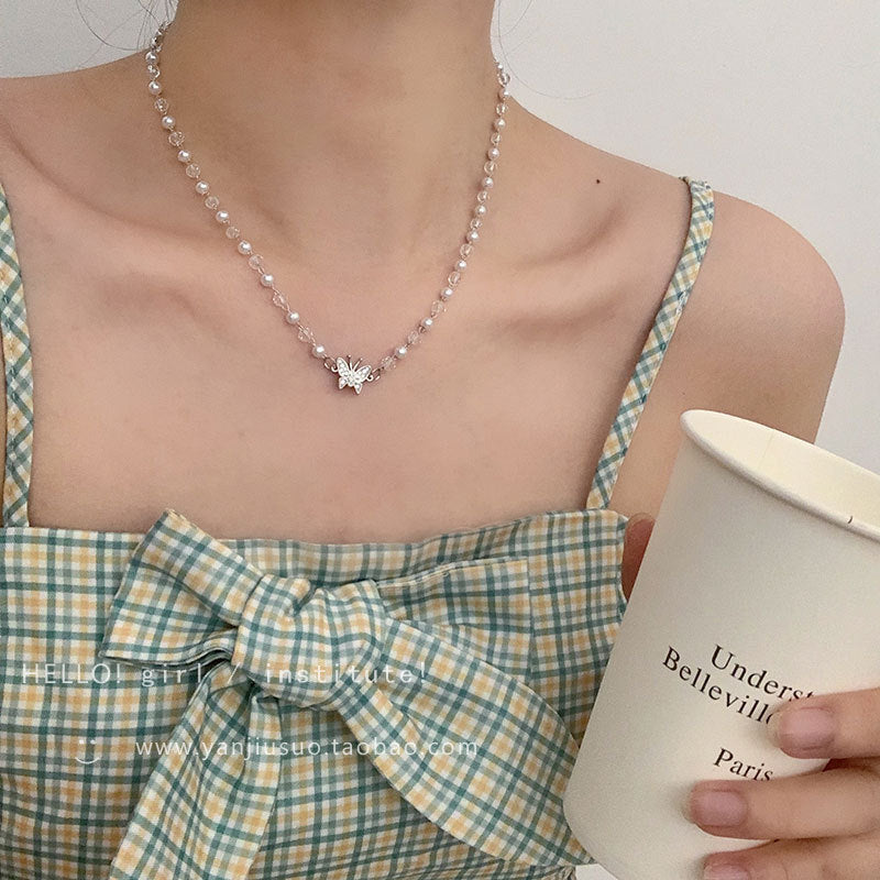 Pearl Butterfly Charm Necklaces