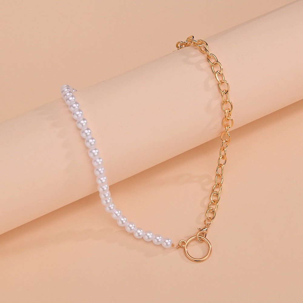 Baroque Pearl Half Pearl Half Chain Necklace
