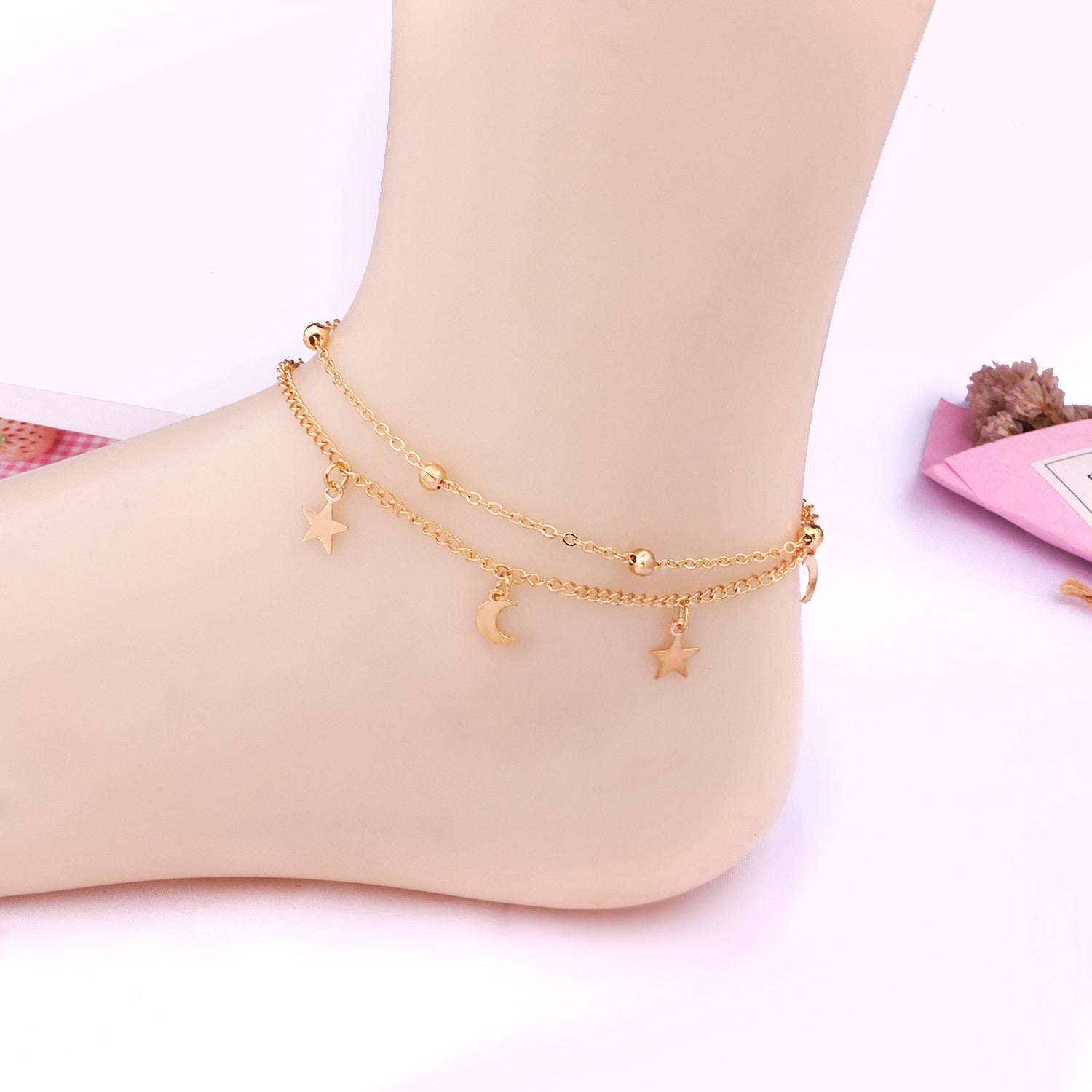 Summer Beach Sexy Double Layered Round Beads Star Feet Chain