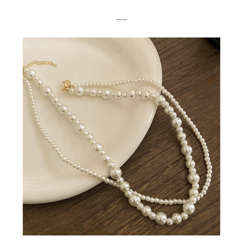 Women's Double Strand Classic Simulated Glass Pearl Necklace