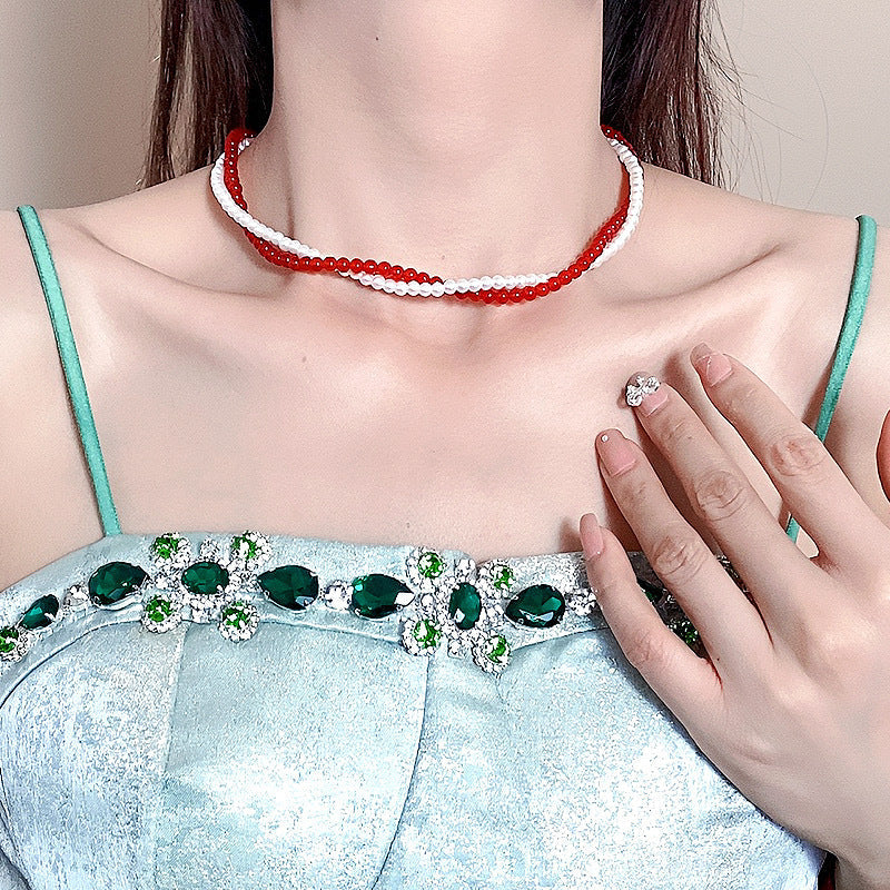 Double-Layer Twisted Glass Bead Necklace for Women