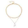 New Design Double Layer Chain Charm Pendant Pearl Necklace