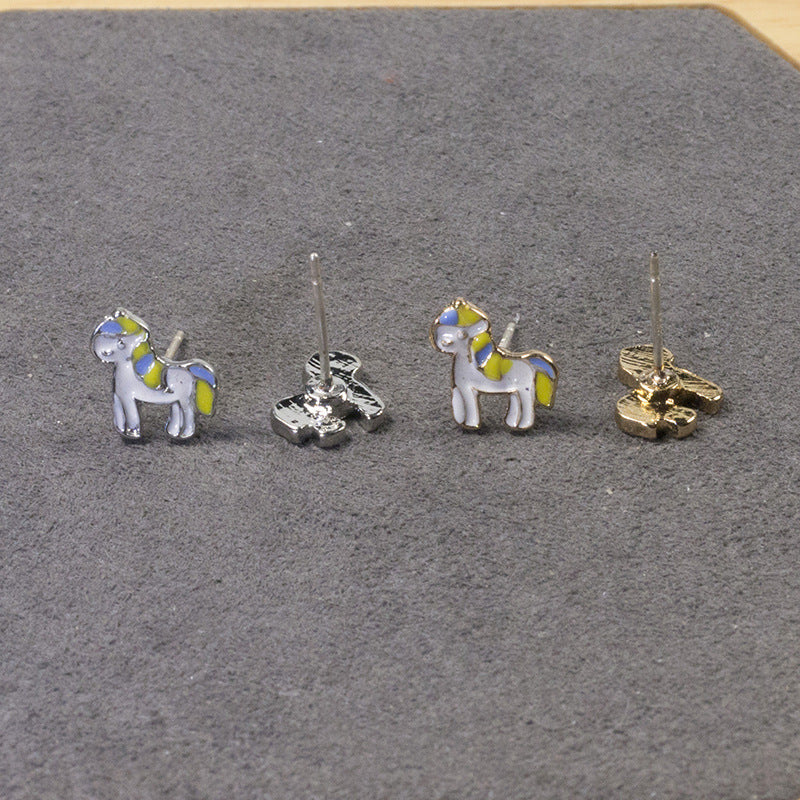 Rainbow pony stud earrings set