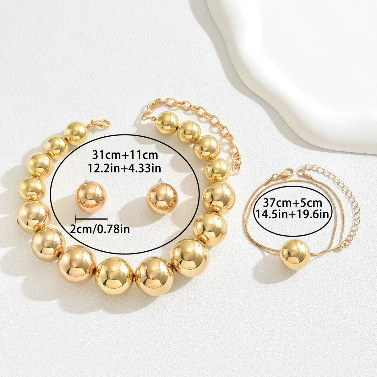 Classic Luxury Pearl Beads Bracelet Necklace Earrings Set