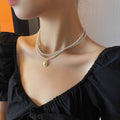 Vintage Double Layer Small Pearls Necklace Women Elegant Glass Pearl