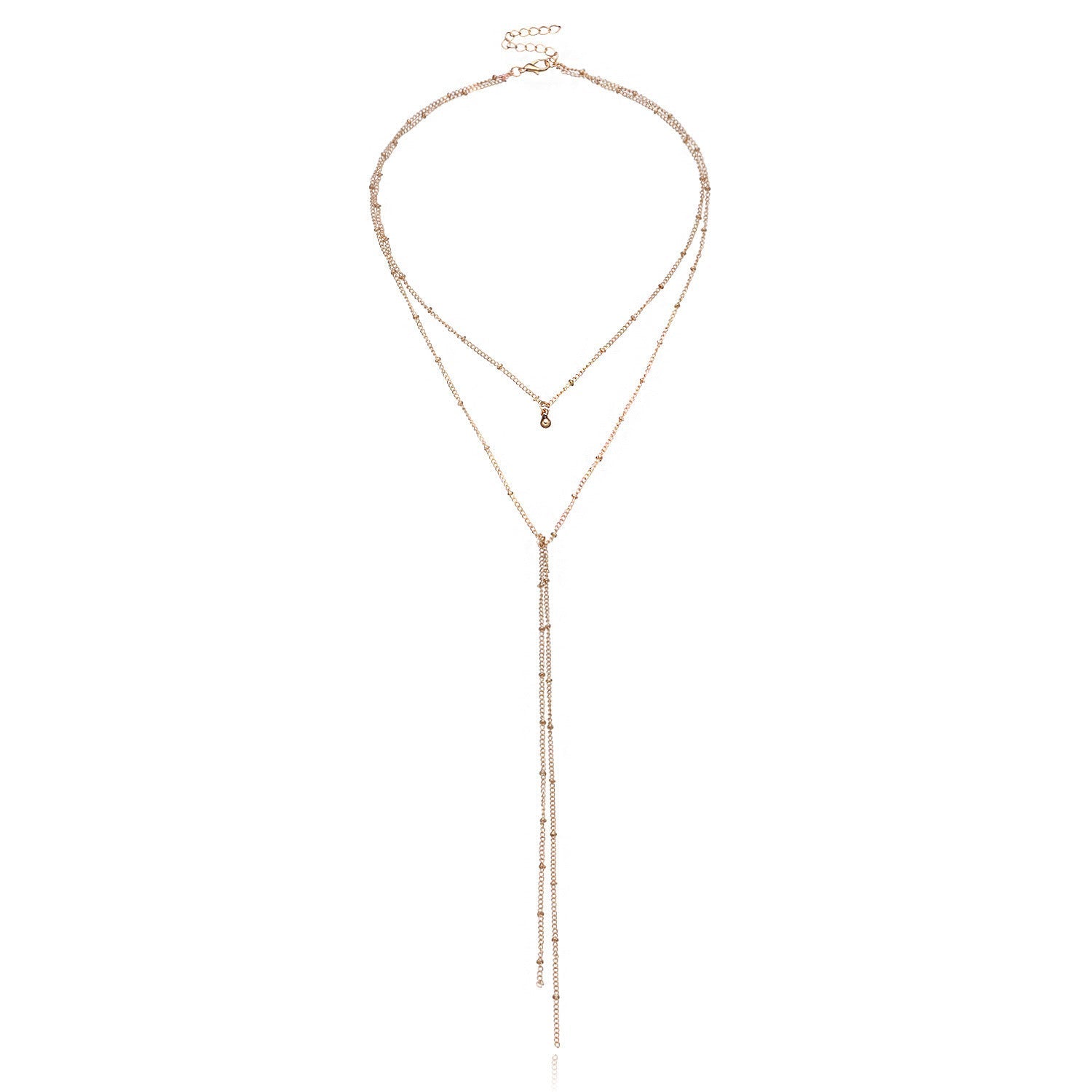 Double Layer Tassel Long Bead Chain Choker Necklace
