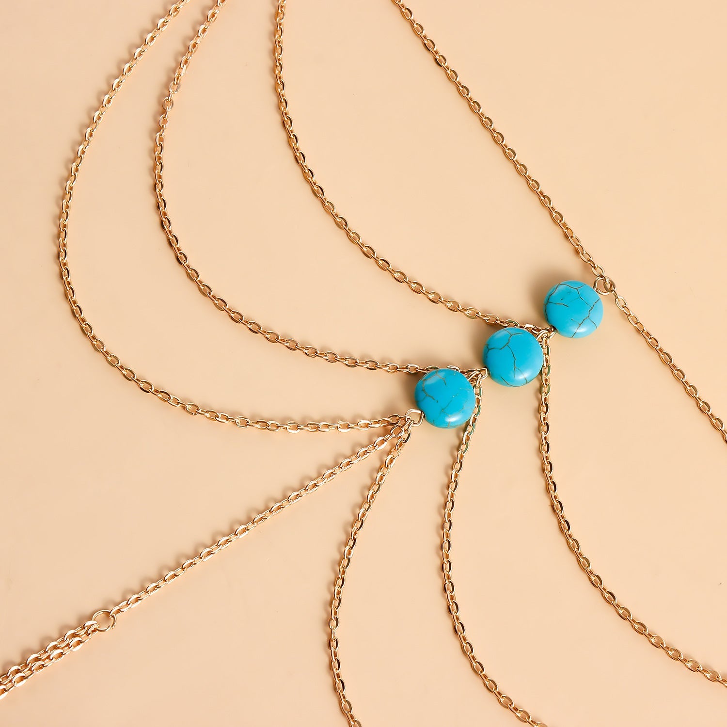 Retro Simple Layered Chain Turquoise Ankle Bracelet