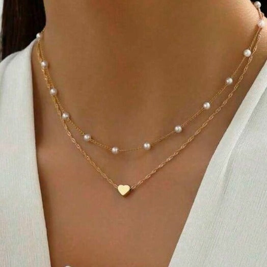 Double Layer Chain Small Love Heart Pendant Necklace