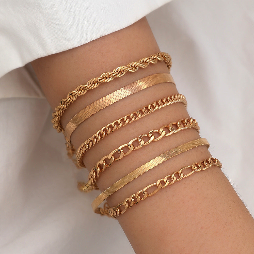 Metal Cuban Chain Link Bracelet Set