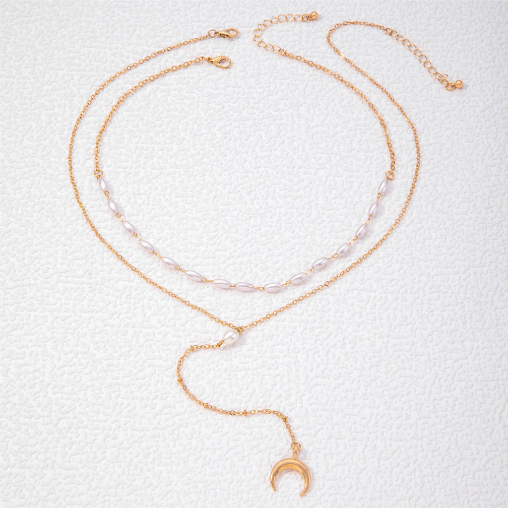 Women Pearl Bead Multi-layer Collarbone Chain Necklace
