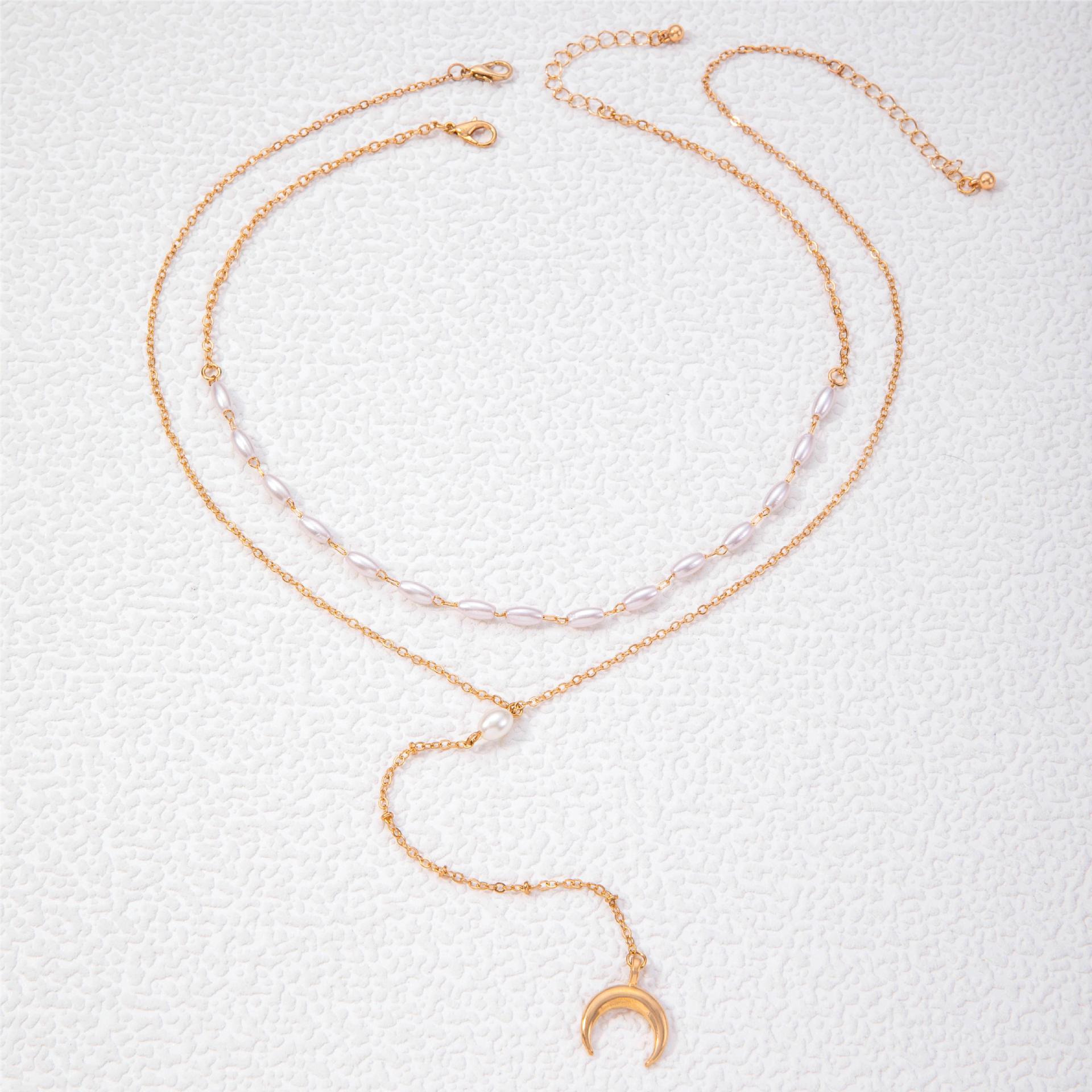 Women Pearl Bead Multi-layer Collarbone Chain Necklace