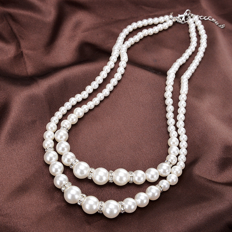 Multi-Layer Pearl Statement Bridal Choker Necklace