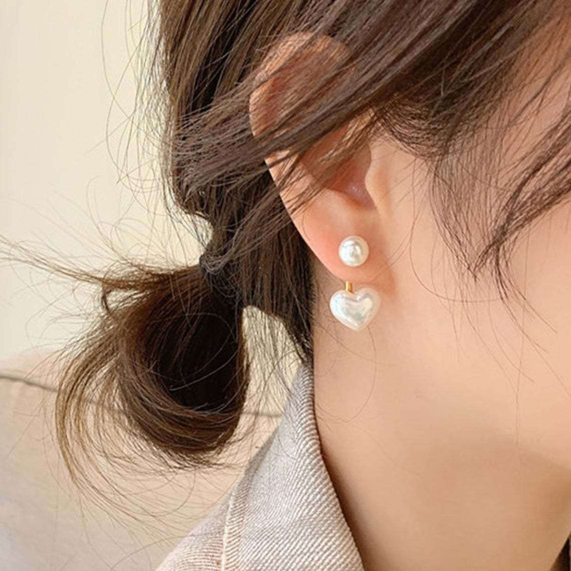 Elegant Pearl Heart Dangle Earrings
