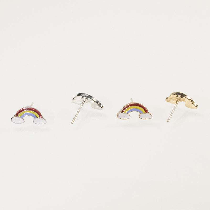 Rainbow clover love stud earrings set
