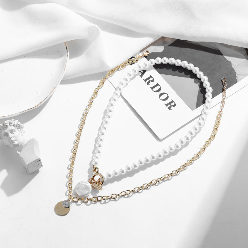 Double Chain Necklace Design Pearl Women Double Layer Necklace