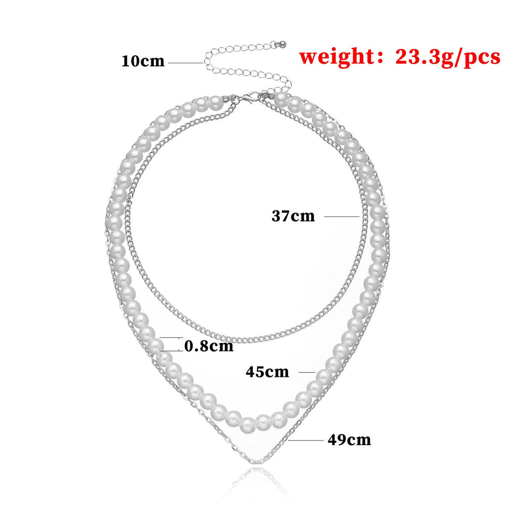 Layer Pearl Chain Choker Necklace Vintage