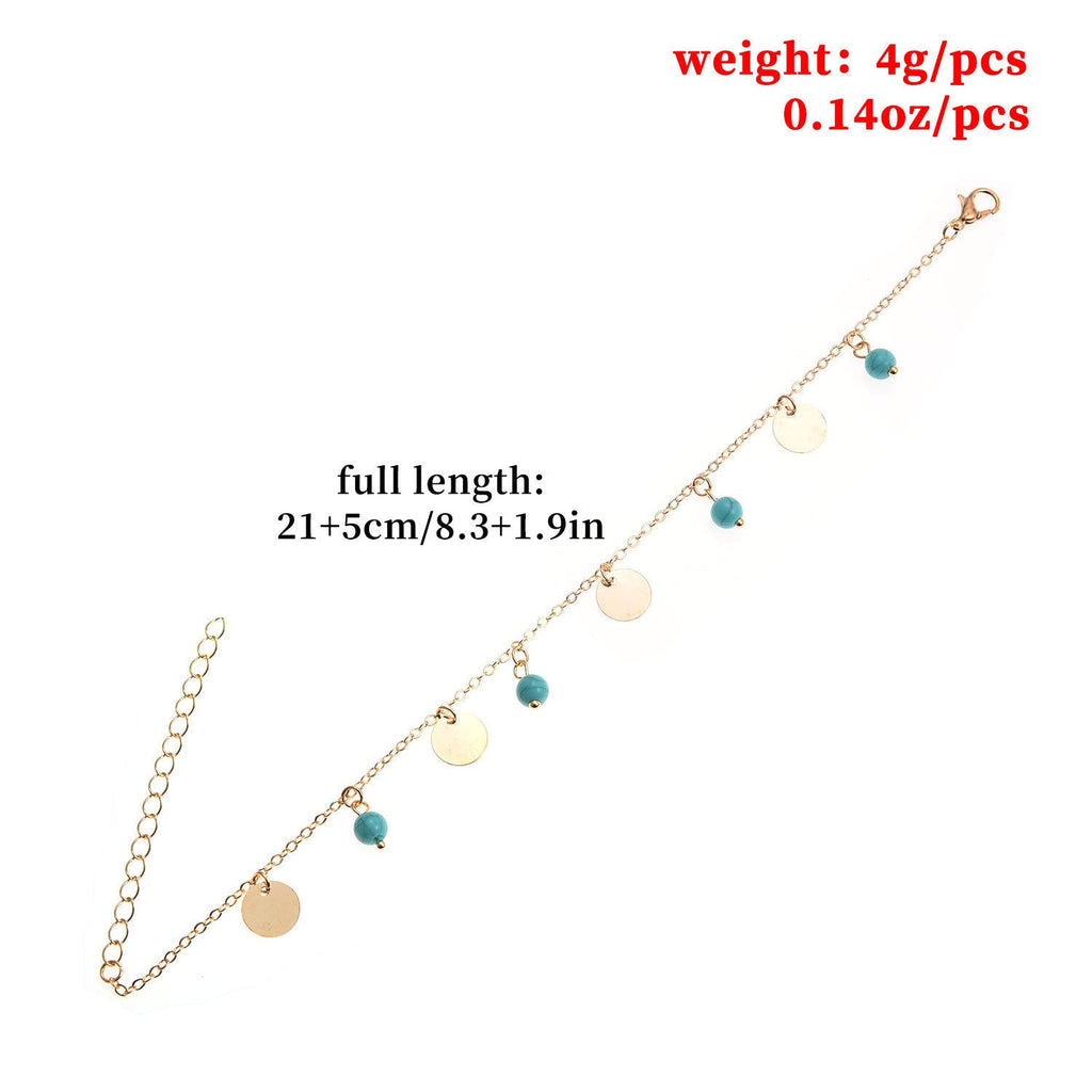 Natural Turquoise Beaded Charm Anklets Bracelets