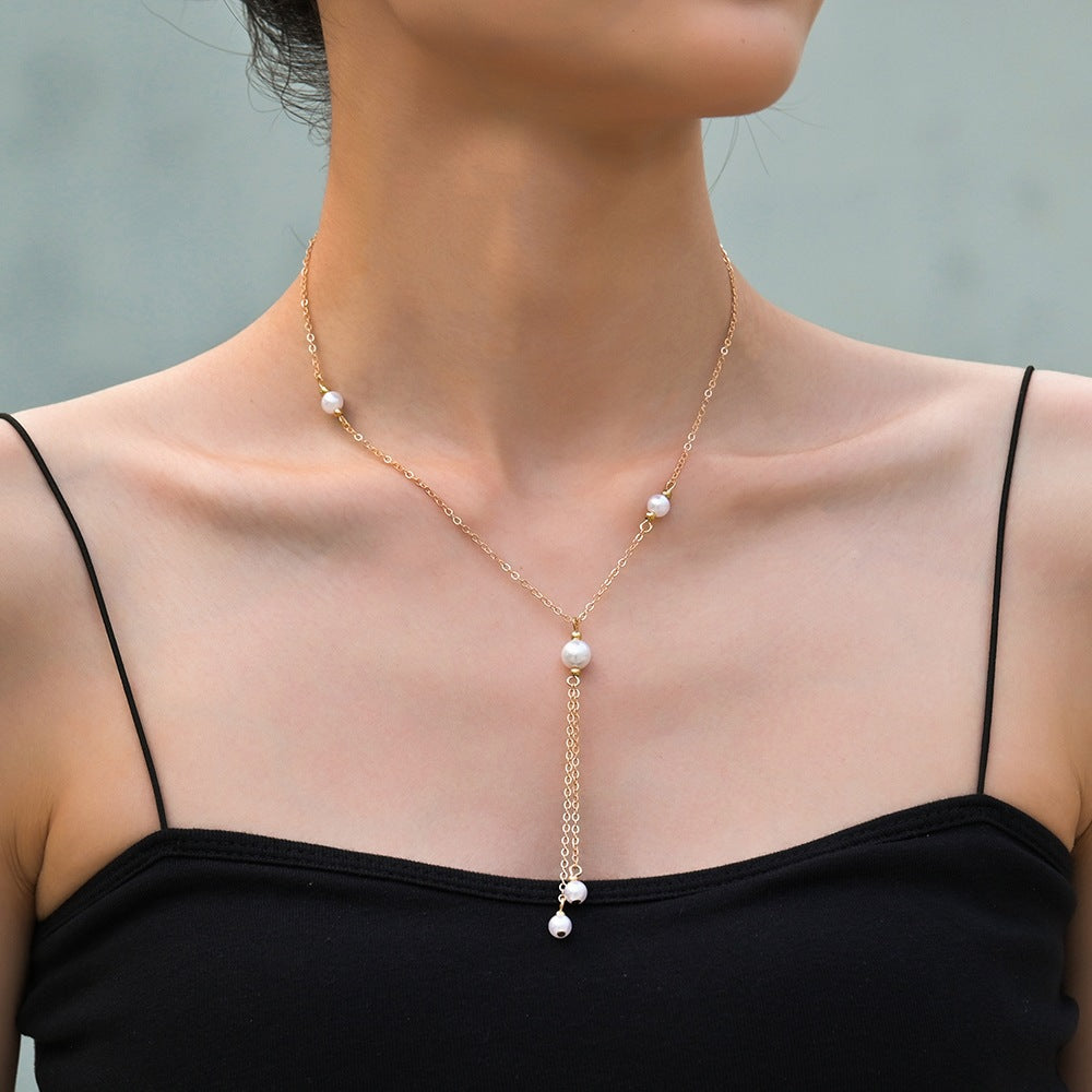 Bohemian White Imitation Pearl Tassel Necklace