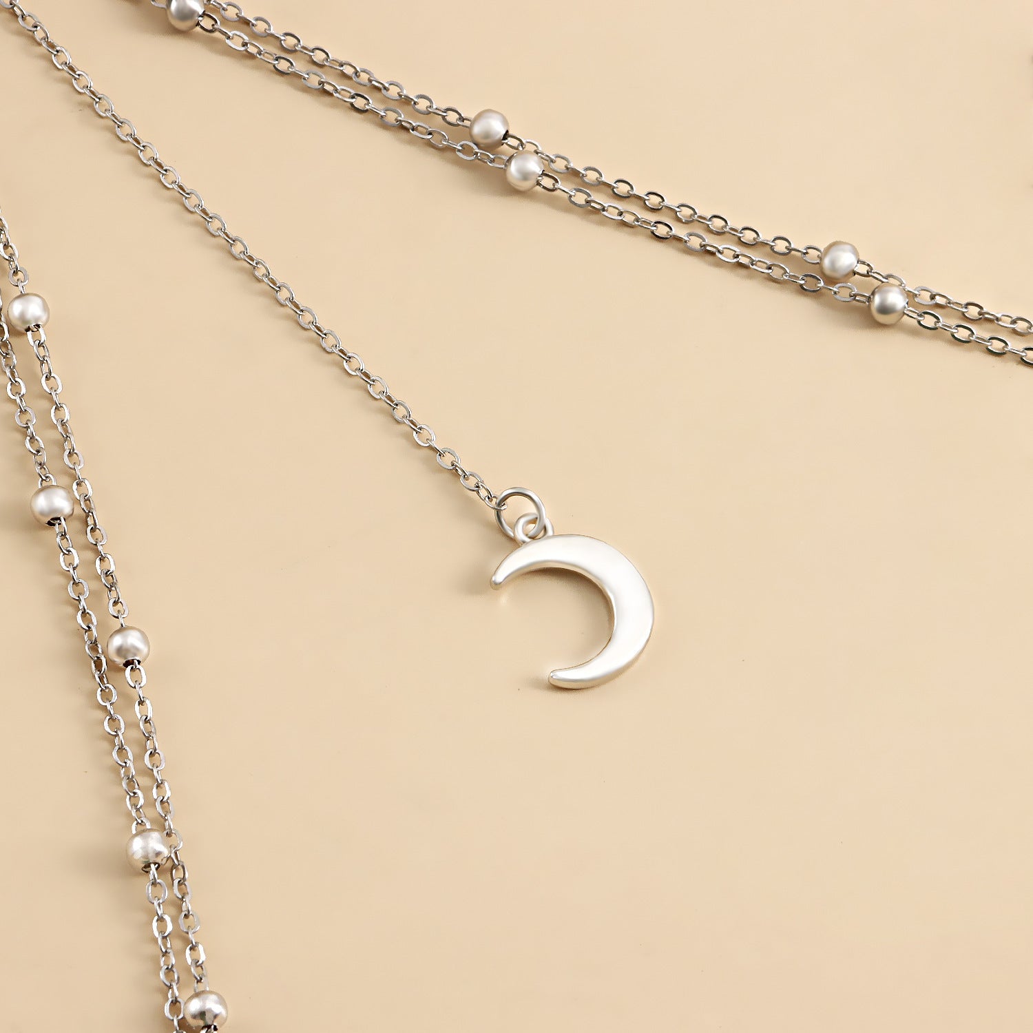 Sexy Elastic Double Layer Bead Body Metal Crescent Pendant Tassel Thigh Chain