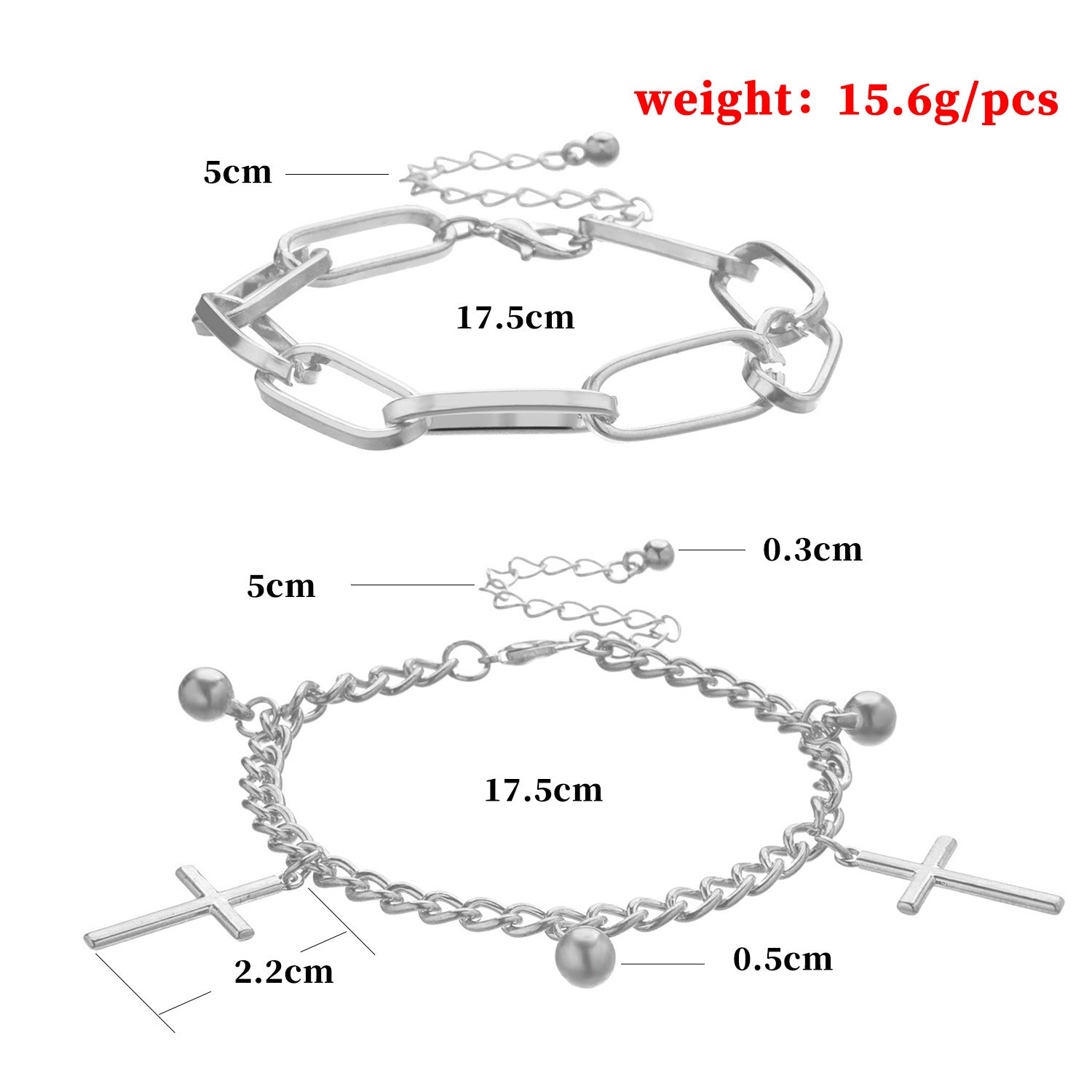 Layer Chain Link Cross Pendant Bracelets