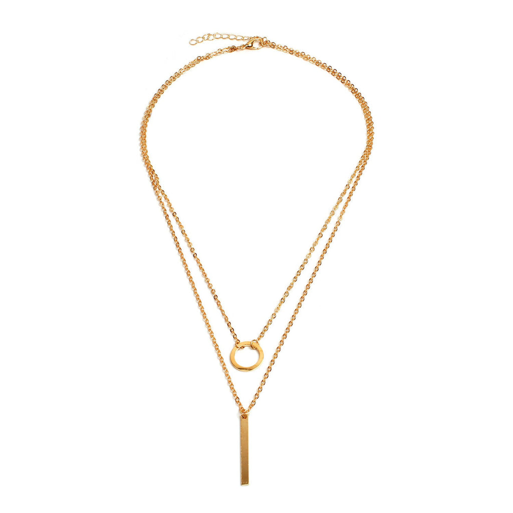 Bar Pendant Two Layers Chain Necklace