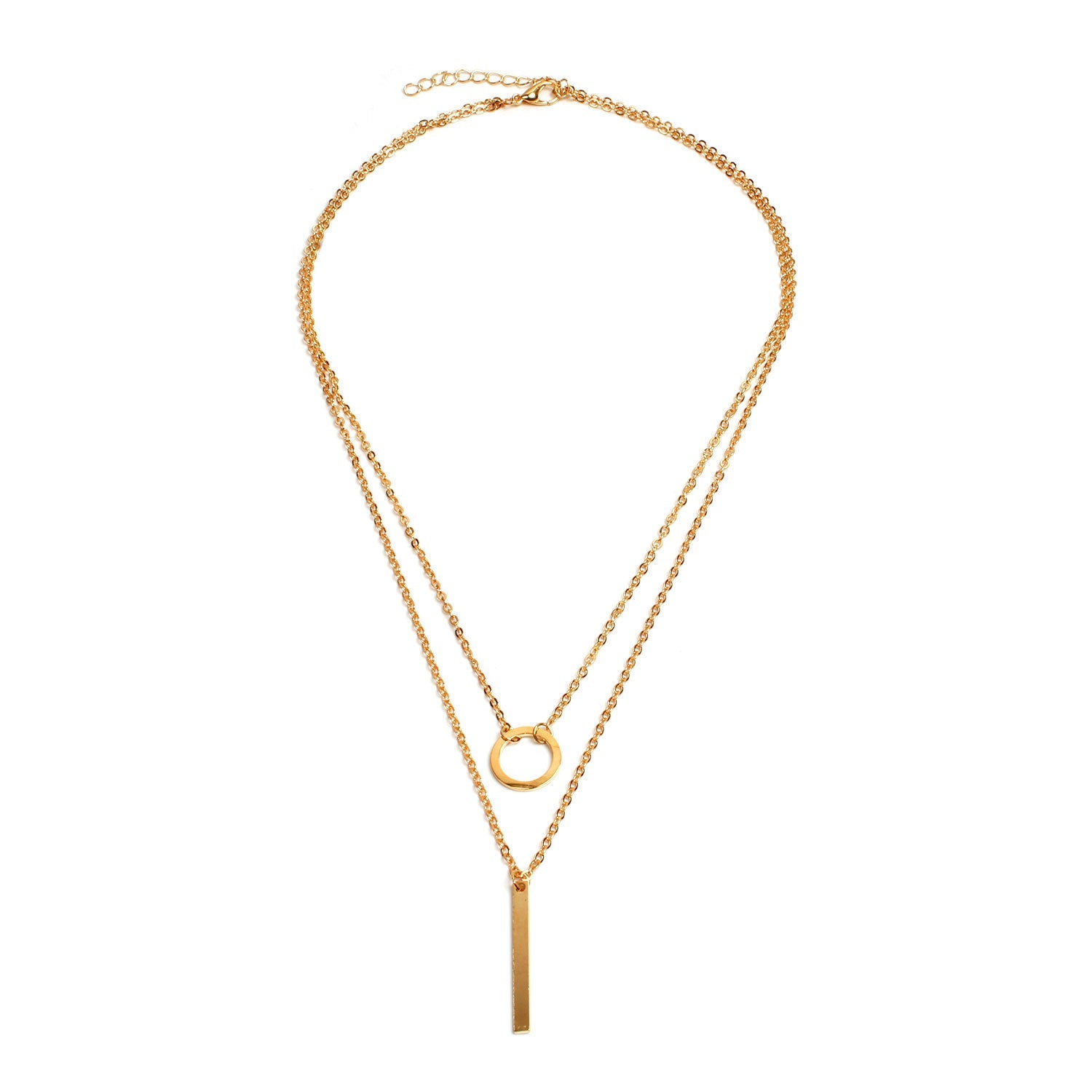 Bar Pendant Two Layers Chain Necklace