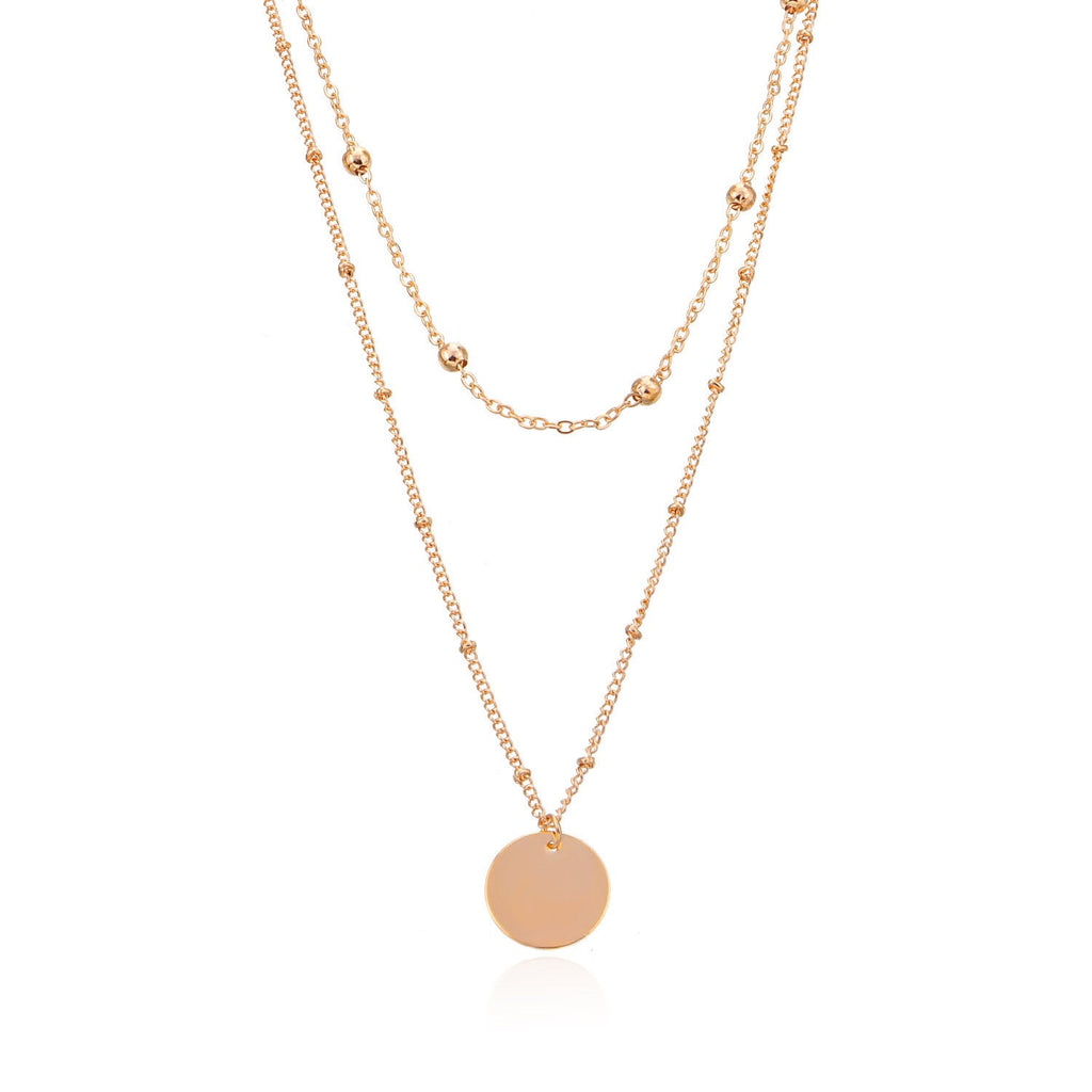 Bohemian Layered Necklace Round Coin Pendant Necklace