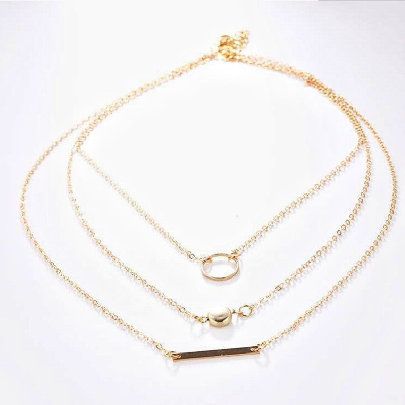 Multilayer Circles Geometric Round Chokers Necklaces
