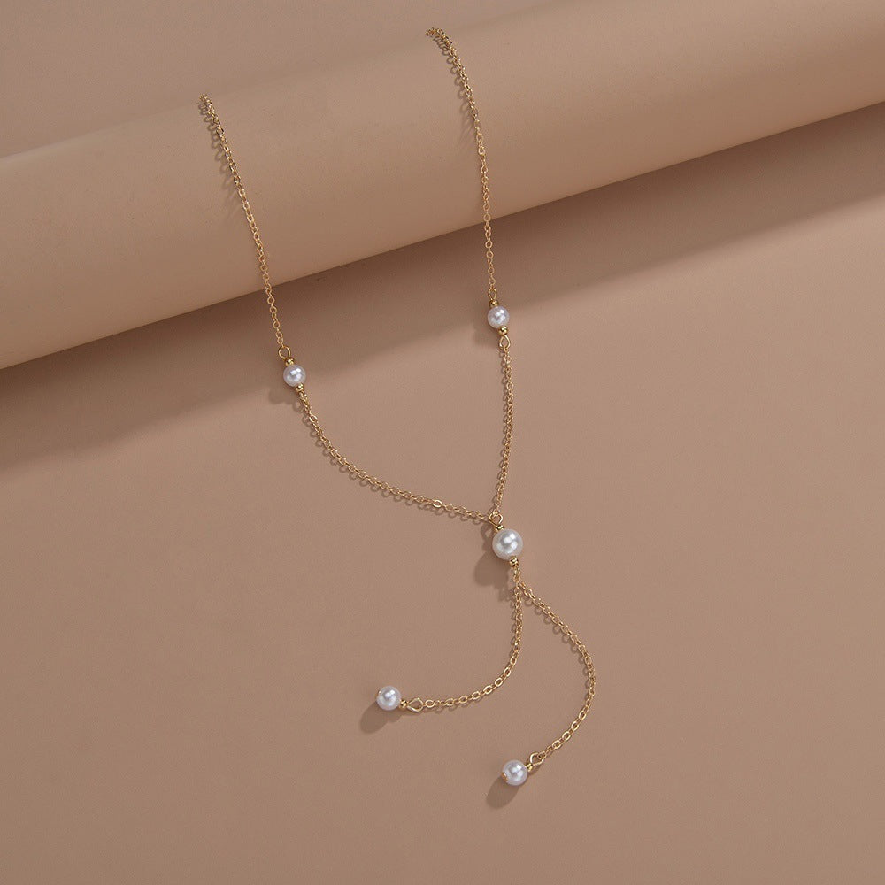 Bohemian White Imitation Pearl Tassel Necklace