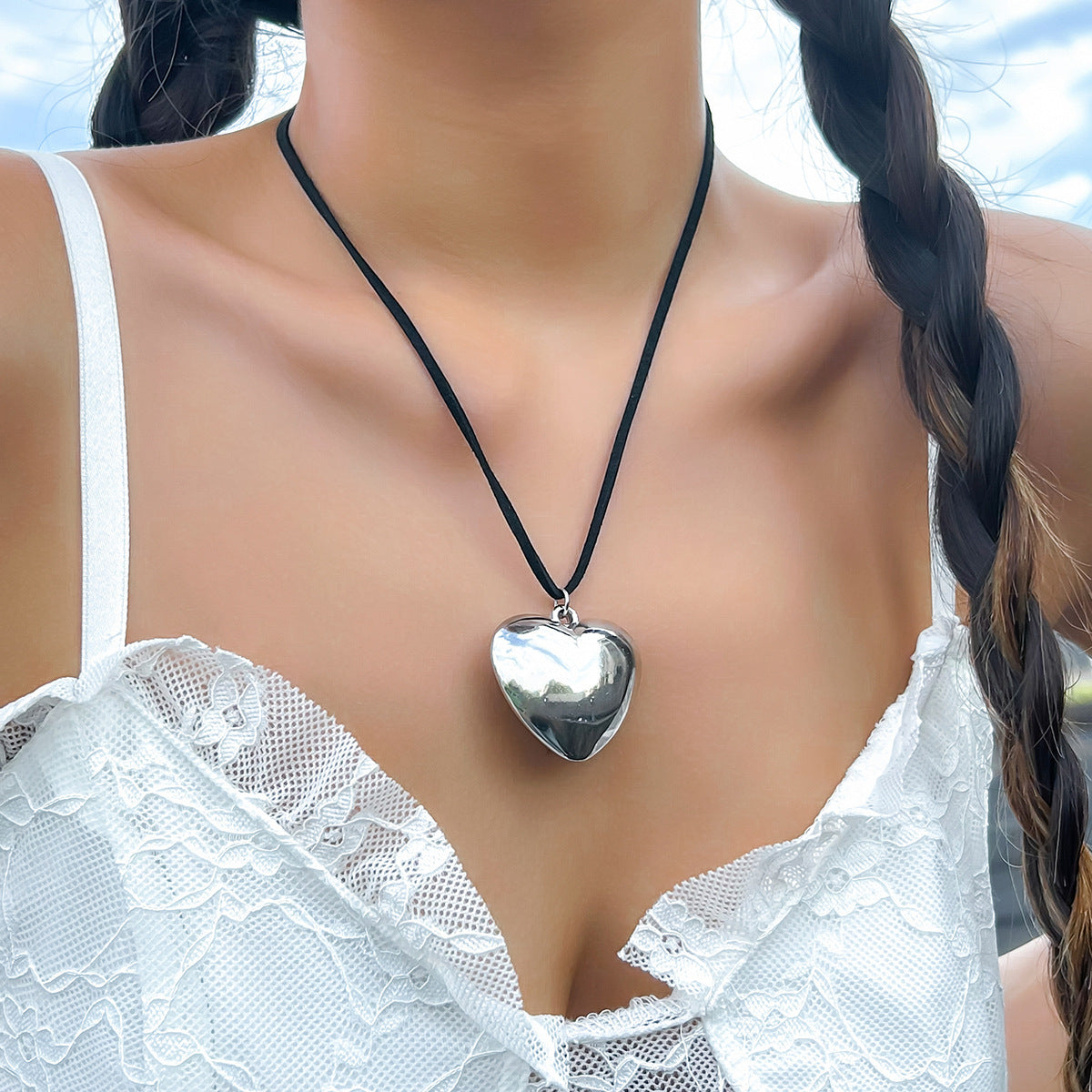 Big Peach Heart Pendant Necklace