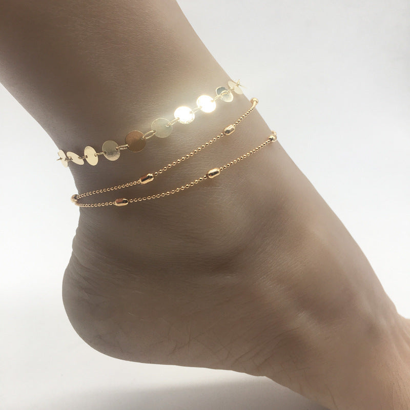 Double Layer Round Sequins Anklet Jewelry