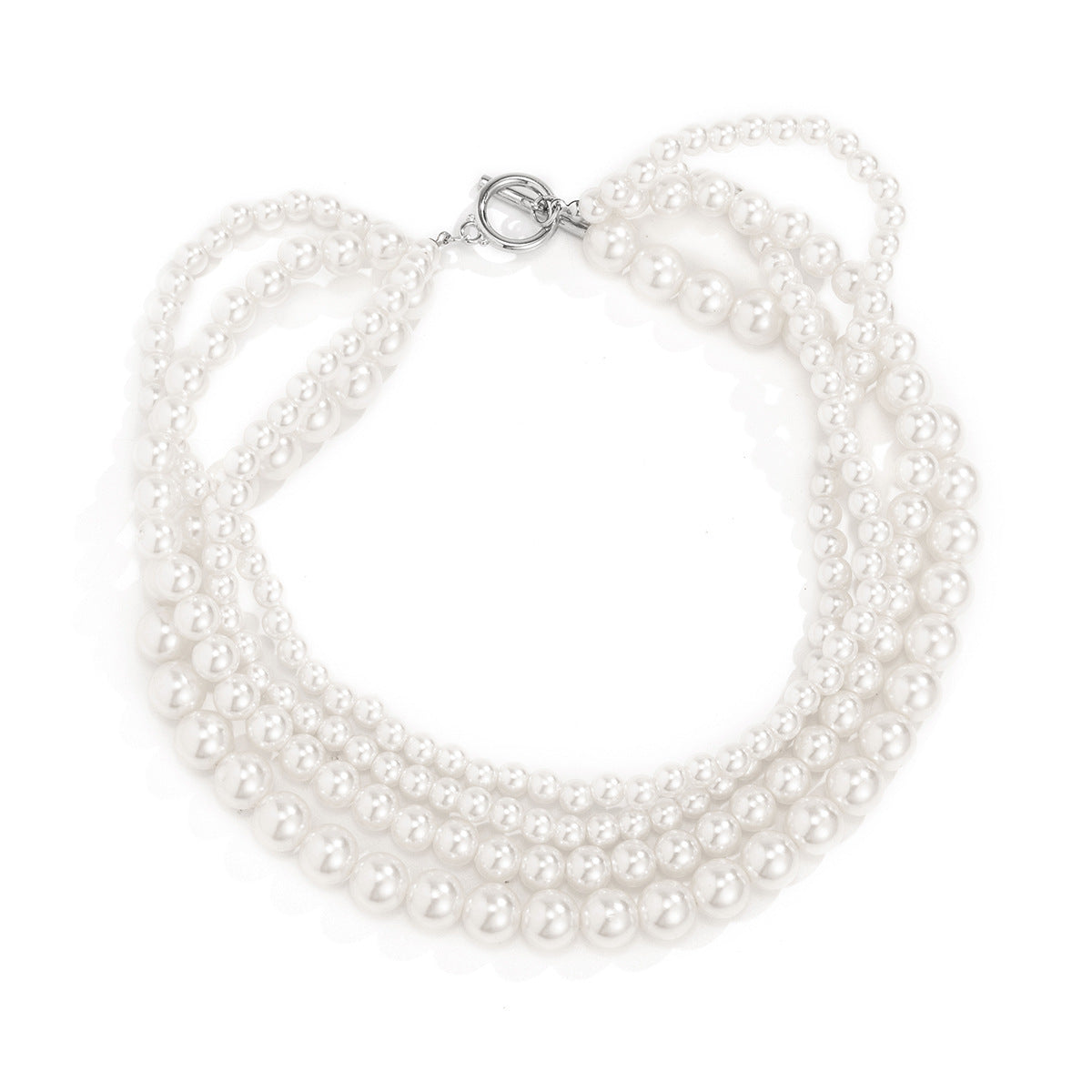 Boho Vintage Pearl Necklace Multi-Strands round Pearl Choker