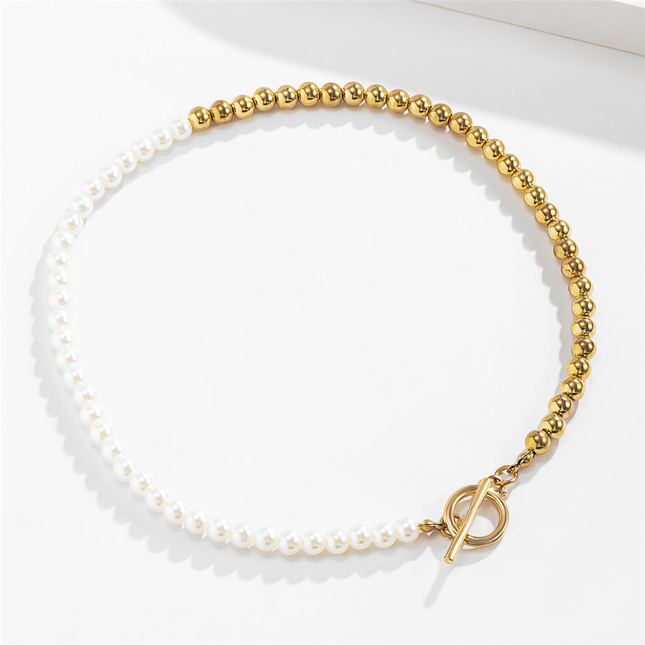 Beads Pearl OT Buckle Necklace