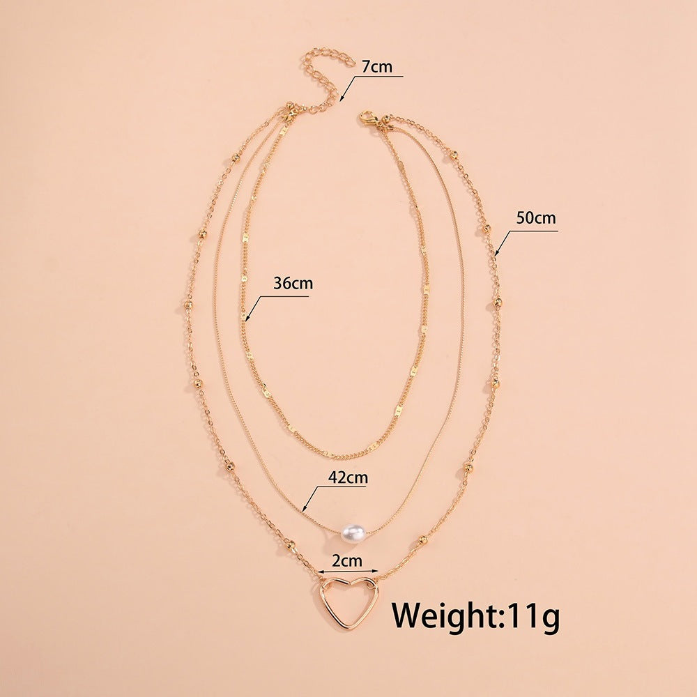 Beads Chain Pearl Hollowed Out Love Necklace