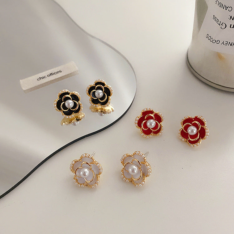 Pearl Camellia Flower Earrings