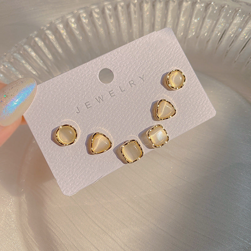 Opal Geometric Stud Earring Set
