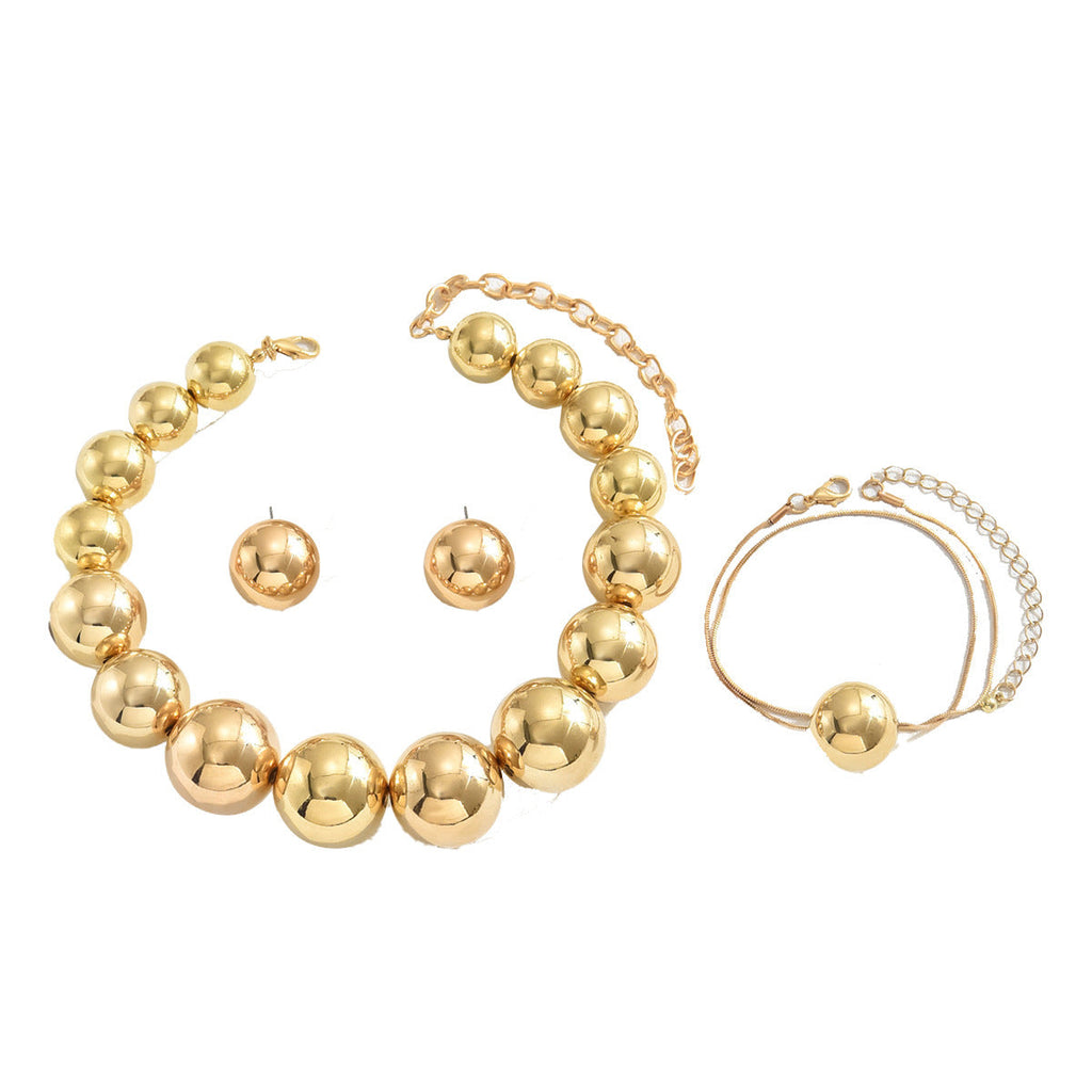 Classic Luxury Pearl Beads Bracelet Necklace Earrings Set
